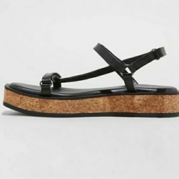 A New Day Black Nova Square Toe Platform Cork Strappy Sandals New Nwt Size 8,5 - Picture 5 of 5
